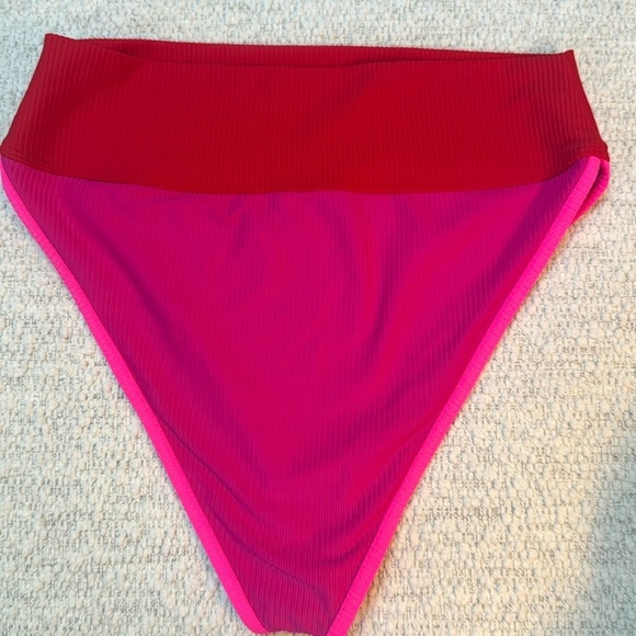 Beach Riot Emmy Bikini Bottom Fuchsia Red Neon Pink Colorblock - Picture 5 of 7